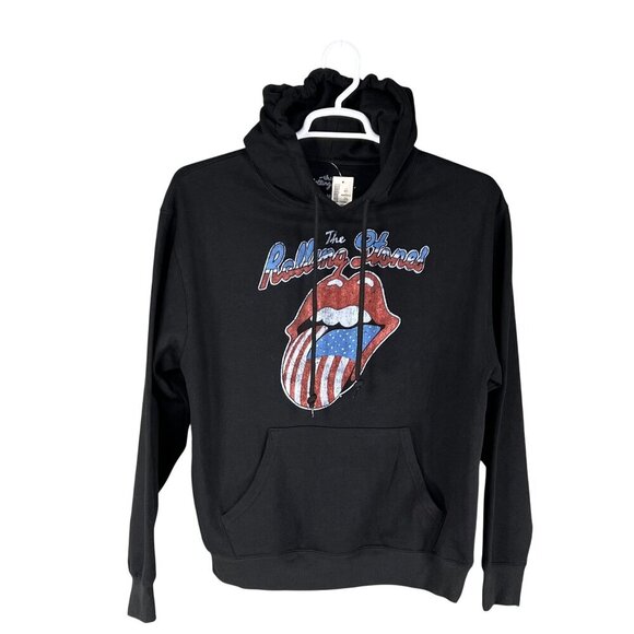 The Rolling Stones NWT Black Hoodie M American Flag Tongue Graphic Street Wear - Picture 8 of 11